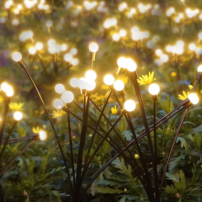 Solar Garden Lights - Pack of 4 Solar Firefly Lights Sway by Wind, Waterproof 40 LEDs Outdoor Lights, Pathway Lights Outdoor for Yard Patio Walkway Decoration, Warm White