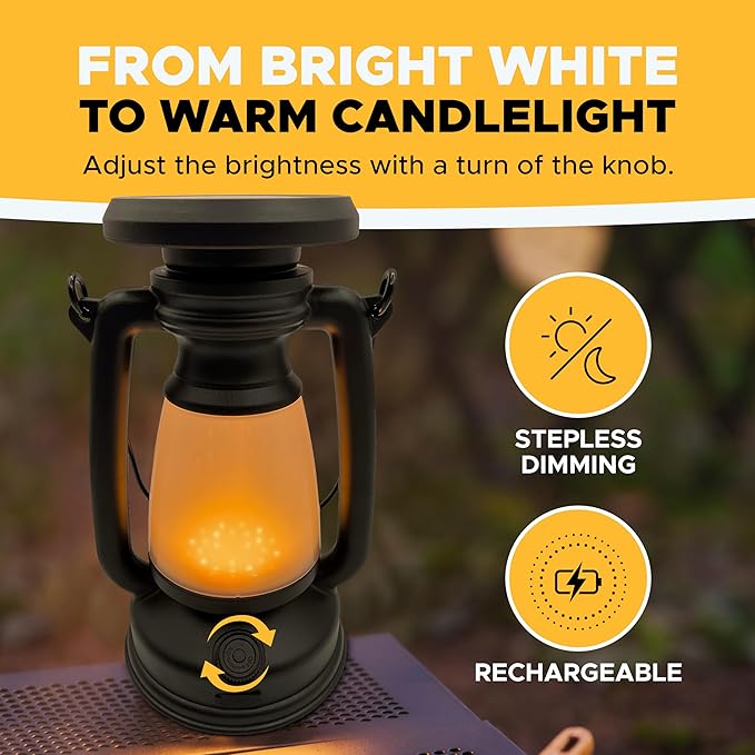Retro Rechargeable Solar Dimmable USB Camping Lantern Light Hiking Hunting Fishing
