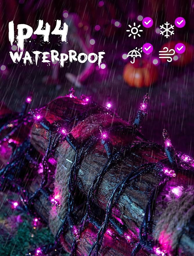 Hopolon Purple Halloween Lights,2PACK 13ft 50Count Halloween Decorations Mini Purple String Lights with Black Wire Waterproof UL Certified for Indoor Outdoor Christmas Tree Home Party Garden Holiday