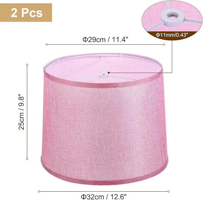PATIKIL Lamp shades for Table Lamps Set of 2, 11.4" Top x 12.6" Bottom x 9.8" High Drum Lamp shades for Floor Lamps Medium Linen Lampshade Easy Assembly for Lamp Replacement, Pink