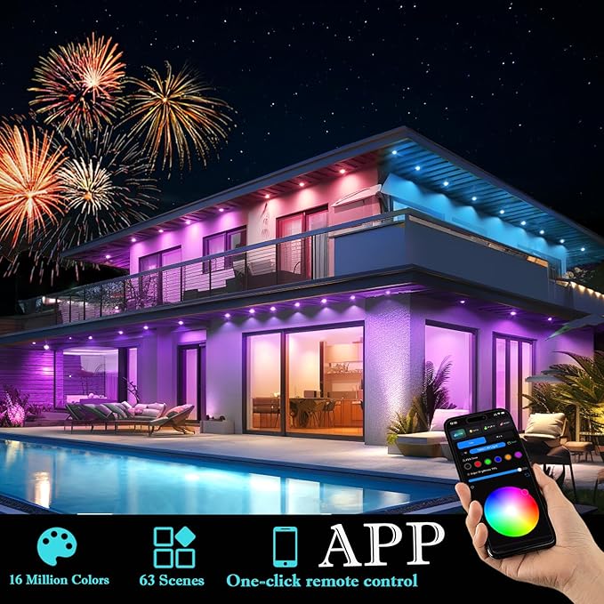 Permanent Outdoor Lights for House, 50ft Smart RGB Permanent Outdoor Eave Lights with 63 Scene Modes,IP65 Waterproof LED Holiday Lighting for Party Halloween Christmas Decoration
