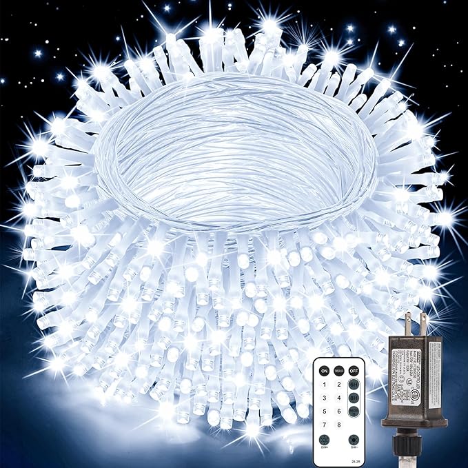 1200 LED 403FT Christmas Lights String Outdoor Indoor, Cold White Xmas Tree Lights, Plug in Twinkle Fairy Light with Remote Timer Dimmable for Room Yard Holiday Party Wedding Camping Decor