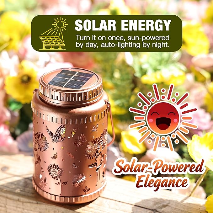Cooo 4 Pack Solar Lanterns Outdoor Waterproof Sunflower Butterfly Solar Pathway Lights Landscape Path Christmas Gifts for Women Mom Grandma for Outdoor Table Lamps Garden Yard Backyard Decor-Rose Gold