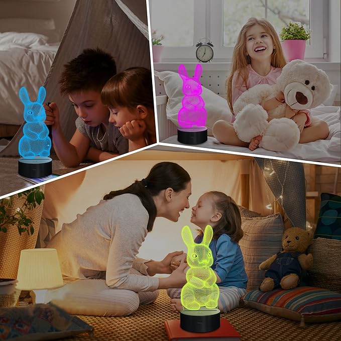 Lampeez 3D Rabbit Lamp Bunny Night Light 3D Illusion lamp for Kids, 16 Colors Changing with Remote, Kids Bedroom Decor as Xmas Holiday Birthday Easter Gifts for Boys Girls