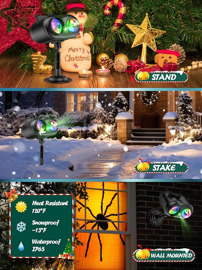 3 in 1 Christmas Projector Outdoor with Firefly & Ocean Wave Light, 160 HD Patterns Christmas Decor, 3D Dynamic Christmas Holiday Snowflake Projector Waterproof w/Timer for Outdoor Indoor Light Show