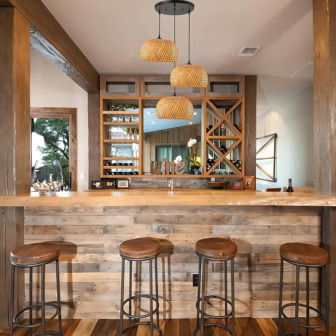 Rattan Chandelier Lighting 3-Light Wicker Pendant Light Bohemia Hand Woven Bamboo Shades Vintage Mid Century Pendant Lights for Kitchen Island Farmhouse Dining Table