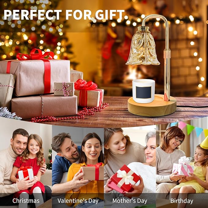 Candle Warmer Lamp with Timer & Dimmer, Adjustable Height Flower Candle Warmer for Jar Candles, Flameless Wax Melter with 2 Bulbs, Home Decor, Christmas, Birthday, Valentine's Gift for Women (A1-Gold)