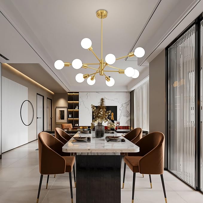 Sputnik Chandelier Modern Gold Chandelier Mid Century Ceiling Lighting Fixtures 10 Lights E26 for Living Room, Kitchen Island, Bedroom, Dining Room, and Farmhouse