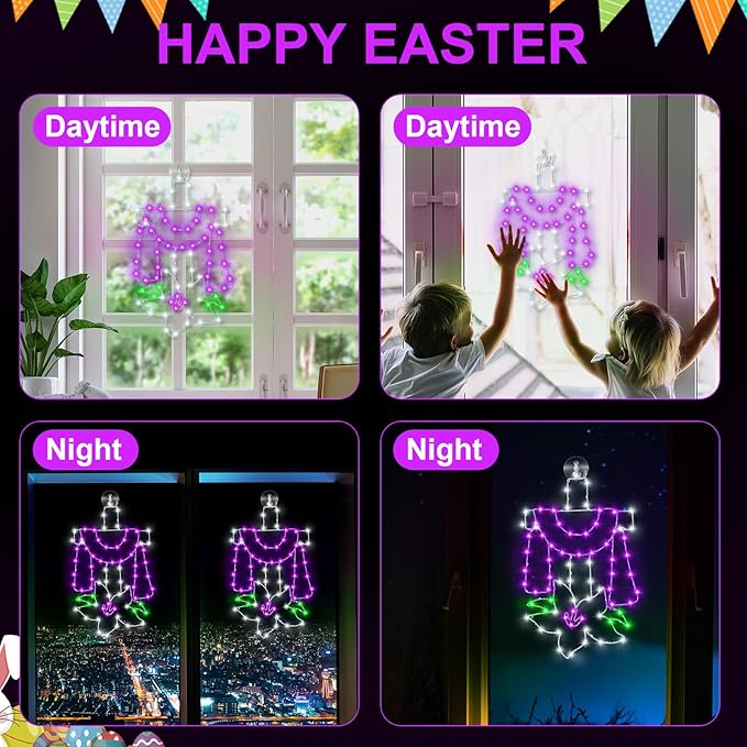 Easter Window Lights Decoration Easter Silhouette Light with Remote Controlled LED Lights USB Plug Powered with 8 Lighted Modes He Is Risen Door Decor for Indoor Outdoor Party(Cross)
