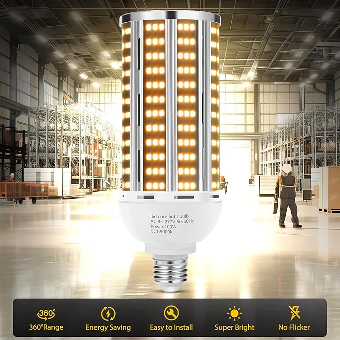 100W 2 pack LED Corn Light Bulb,Warm White 3000K(1000W Equivalent )Commercial Grade E26/E39 14200LM Medium Mogul Base LED Lamp,Large Area Lights For Outdoor Indoor Garage Warehouse Factory Bay Light