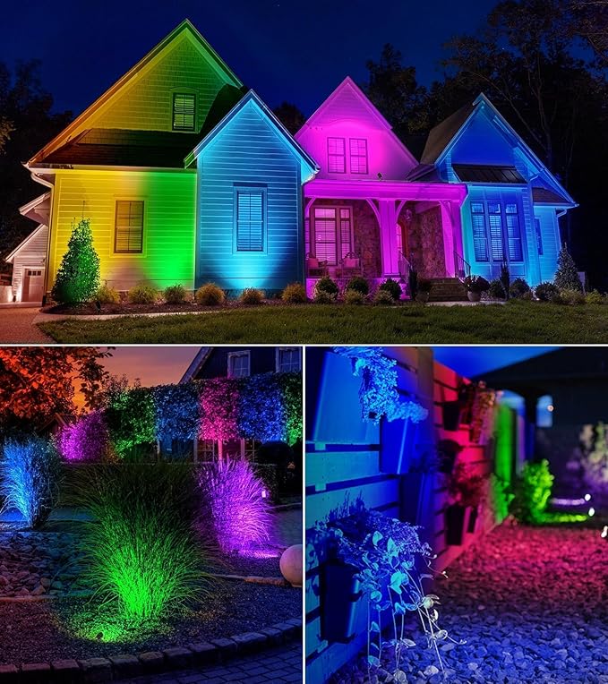 SUNVIE Christmas Spot Lights Outdoor 12W RGB LED Color Changing Landscape Lights with Remote Control 120V Landscape Lighting Waterproof Outdoor Spotlight for Yard Garden Patio Lawn Decorative, 2 Pack