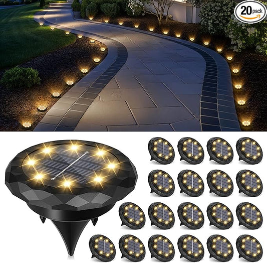 SOLPEX Mini Solar Ground Lights, 20 Pack Solar Lights Outdoor Waterproof, Landscape Lighting for Garden Pathway Driveway Walkway (Warm White)