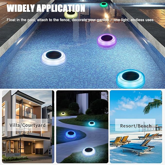 Solar Floating Pool Lights, Dynamic RGB Lighting Effects, IP68 Waterproof That Float, Upper and Lower Pool Garden Lights Decor for Outdoor Above Ground 1 Pack
