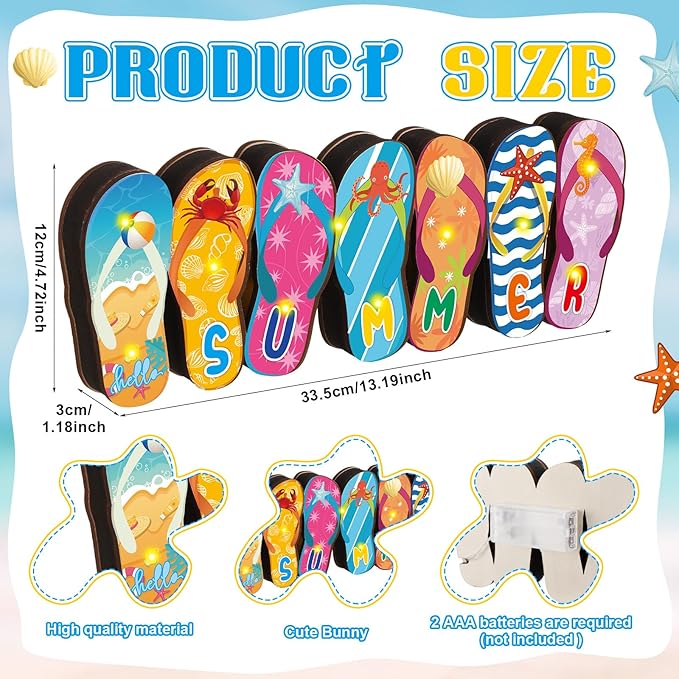 Yousoontic Summer Beach Flip Flop Table Centerpiece Decor - 3D Wooden Slippers Sign with LED Lights, Hawaii Luau Tropical Decor for Home Mantel, Desk & Party