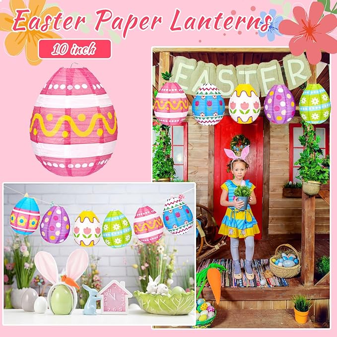 Wenqik 12 Pcs Easter Egg Paper Lanterns Party Decorations 10 Inch Spring Colorful Flower Dot Decorative Ceiling Hanging Lanterns for Home Easter Birthday Party Supplies, 6 Styles(Funny)