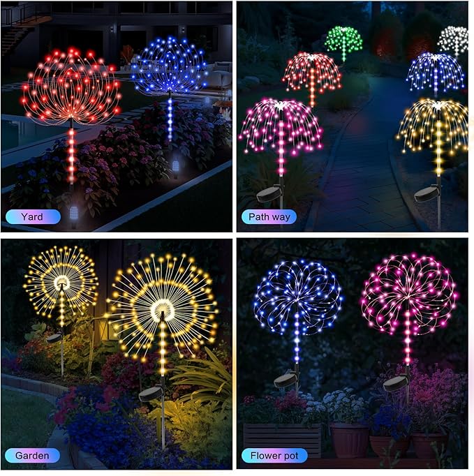 2 Pack 250LED Solar Garden Lights Outdoor, Dual Lighting Modes Firework Lights Solar Powered, Waterproof Twinkle Fairy Light Outside for Yard Patio Pathway Christmas Party Decorative (Multicolor)