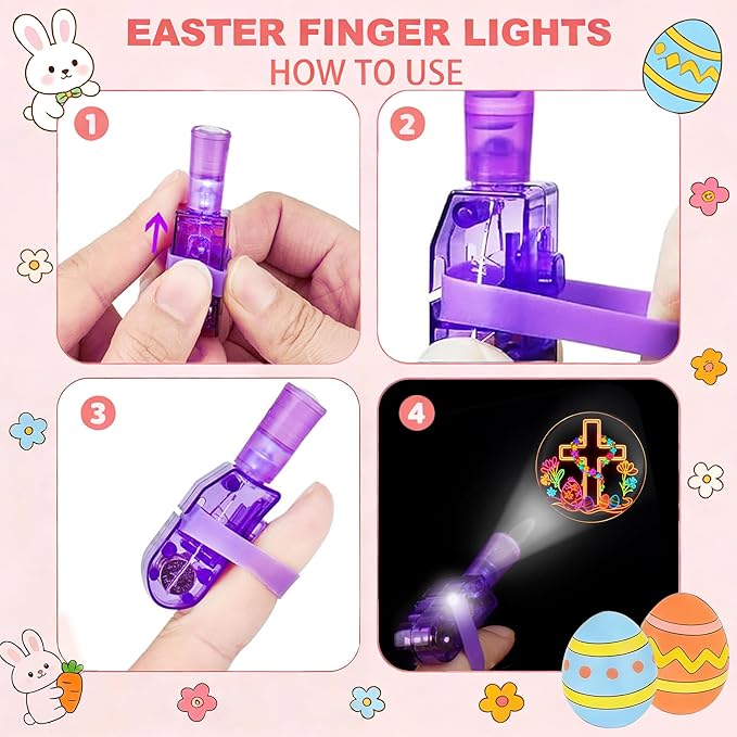 72 Pcs Easter LED Finger Lights for Kids Bunny Egg Party Favors Glow in the Dark Light Up Projector Finger Lights for Birthday Party Goodie Bag Fillers Birthday Easter Basket Stuffers