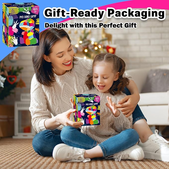 FUNZBO 4.3in Paint Your Own Dinosaur Lamp Kit - Easter Basket Stuffers, Arts and Crafts Supplies Painting for Kids Teens, DIY Night Light Dinosaur Toy for Boy Girl 3 4 5 6 7 8 9 10 11 12 Birthday Gift