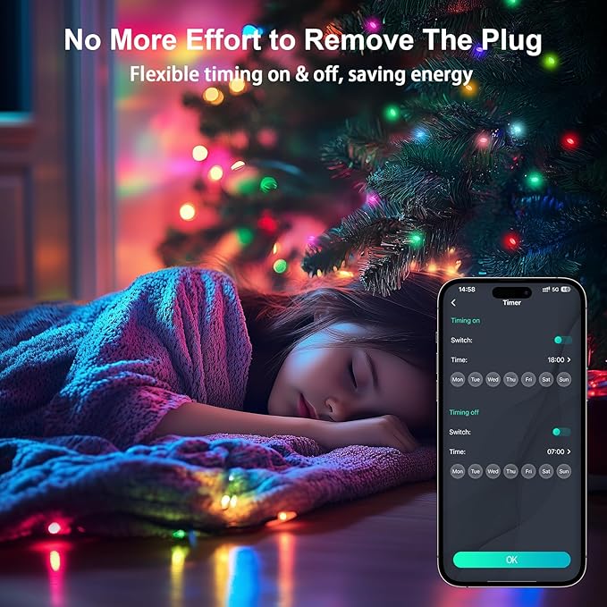 Smart Fairy Lights 16.4Ft 50LEDs, Color Changing String Lights with Remote & App Control, RGB-IC Multicolor DIY Twinkle Lights for Bedroom, Christmas, Party, Indoor Holiday Decor