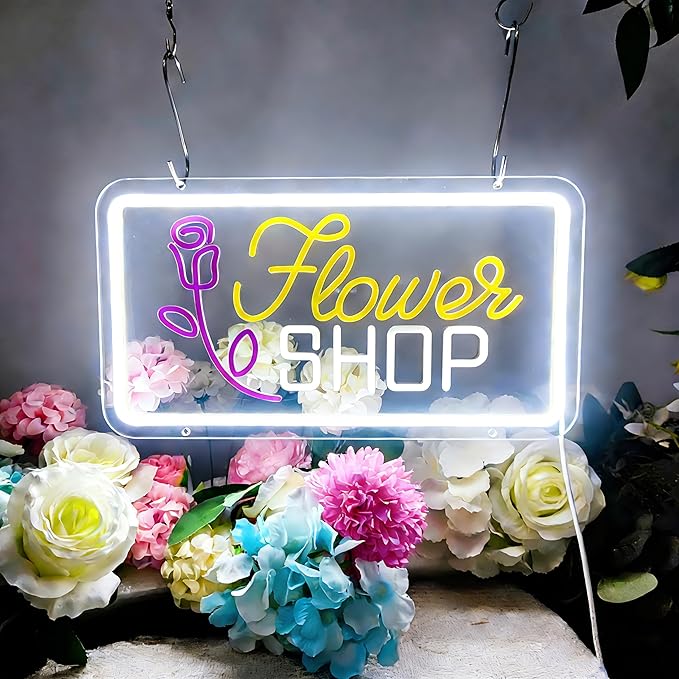 Flower Shop Neon Sign for Wall Decor,Led Neon Lights for Bedroom Wall Art Decor Usb Powered 35 * 19cm Man Cave Flower Shop Birthday Party Decor,SIGNVIA