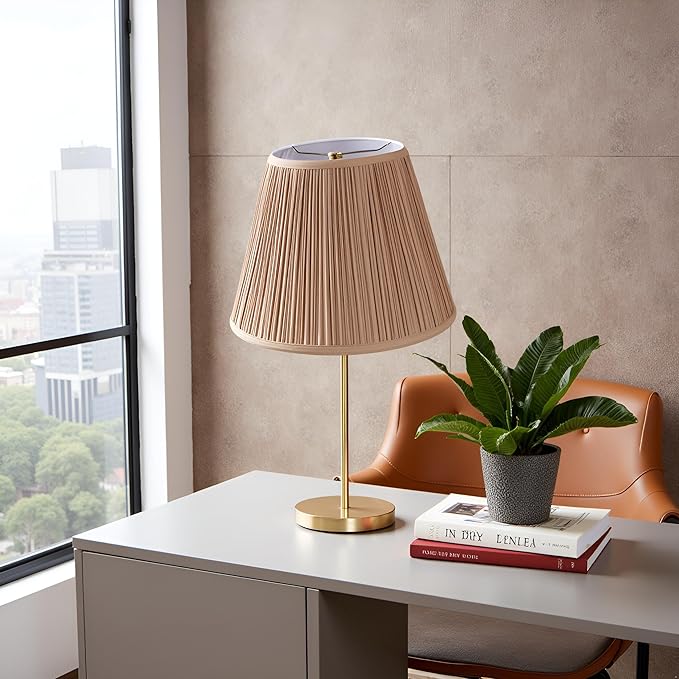 Aspen Creative 32072, Hardback Empire Transitional Spider Lamp Shade, Mushroom Pleated Sienna Brown, 7" Top x 13" Bottom x 10" Slant