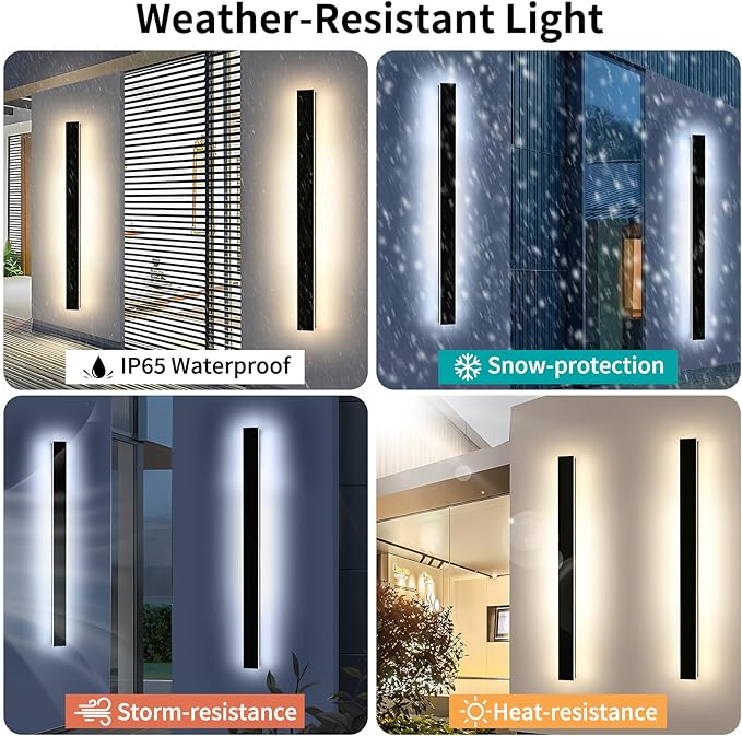 Mikeru 3CCT Dimmable Outdoor Wall Sconce 57" IP65 Waterproof - 2Pack Modern Black Exterior Light with Remote Control, Adjustable 3000K/4500K/6000K for Porch, Patio & Commercial Spaces | Hardwired