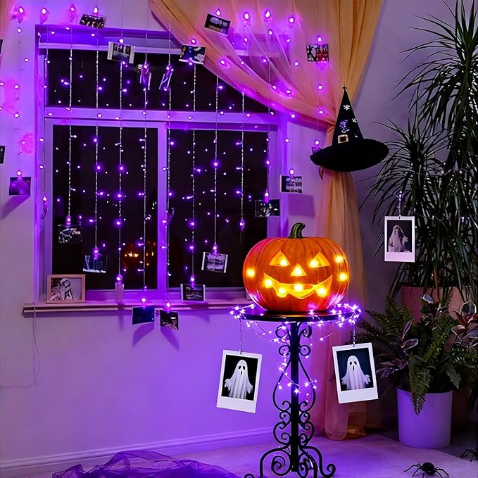 Super Bright 100 LED Purple String Lights Halloween Indoor Decorations, Plug in & Connectabble 33ft with Memory Function & 8 Modes for Indoor Outdoor Christmas, Patio Home Tree Hanging Decor