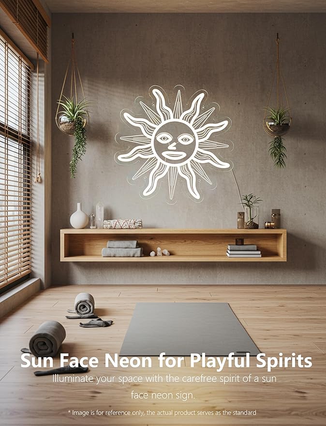 Sun Face Neon Sign,13.8 Inch Giant Sun Light up Sign - Cool Neon Light Wall Decor for Home Karaoke Bar Restaurant Pub Cafe Salon Game Room, USB Powered (13.8 x 13.8 inches, 1Pack)