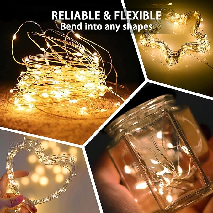 8 Pack Yellow Fairy Lights 7Ft 20 LED Twinkle String Lights 3 Modes Battery Operated Waterproof Firefly Starry for Mason Jar Easter Egg Thanksgiving Christmas Halloween Day Table Centerpieces