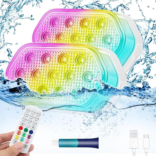 Pool Lights, Rechargeable Submersible LED Lights with Remote, Rechargeable IP68 Waterproof Underwater Lights, 16 Color Changing Pool Lights forInground Pool,Bath,Pond -2 Pack