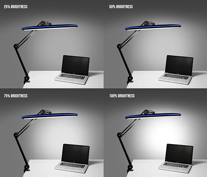 Neatfi XL LED Desk Lamp with Clamp – 2,200 Lumens, 23” Wide, Dimmable Task Light for Office, Study, Crafting & Nail Techs (Non-CCT with Clamp, Black)