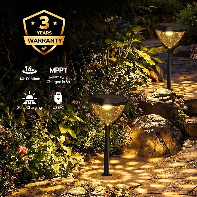 Linkind Smart Solar Pathway Lights SP6, in-App Pattern Switching Solar Lights Outdoor, USB&Solar Charging St. Patrick's Day Lights, Cool/Warm White/Color-Changing Lighting for Yard, Patio, 4 Pack