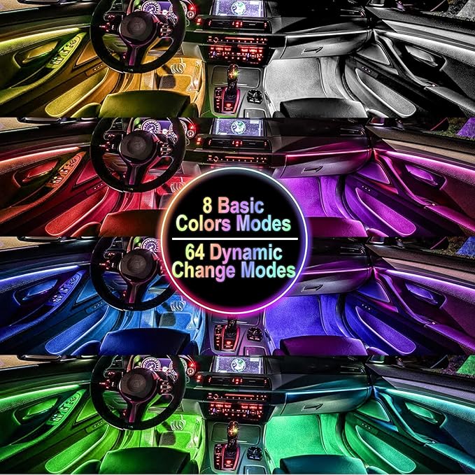 Car Interior Lights, 5V LED Strip Lights with USB Adapter, Ambient Car Lighting Kit, App & Remote Control Music Sync Color Change Strip Lights for SUVs & Trucks (48LED Beads)