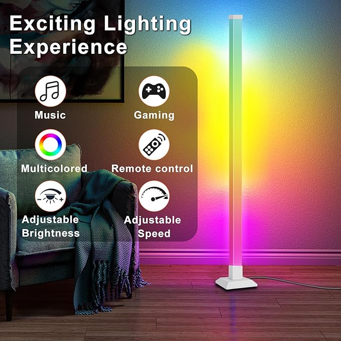 SUPERNIGHT ICRGB Floor Lamp Dimmable, Led Lights 16 Million Colors for Bedroom with Remote, DIY Corner Lights for Gaming Room with Music Sync, Mood Lighting for Living Room