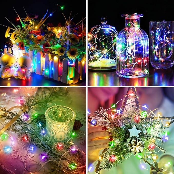 10 Pack Fairy Lights Battery Operated with Timer, 7FT 20LED String Lights Waterproof Silver Wire Fairy Light Battery Powered Twinkle Lights for Bedroom Christmas Wedding Indoor Party Decor Multi Color