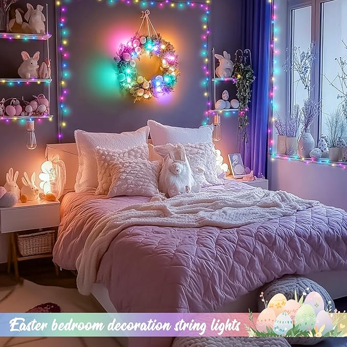 JMEXSUSS 200 LED 66ft Easter Lights String Green Wire, Pastel String Lights Plug in for Spring Bedroom Window Tree Room Outdoor Indoor Party for Easter Decorations