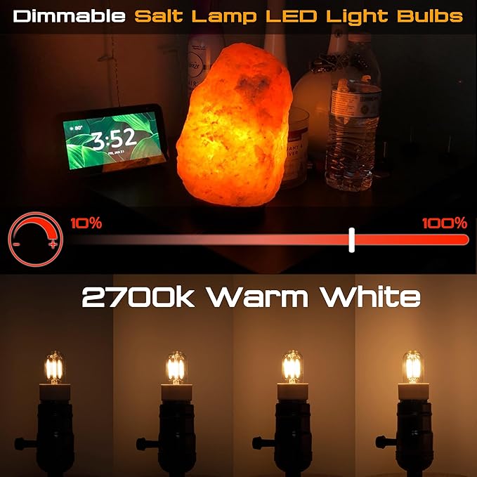 E12 Himalayan Salt Lamp 2W Equivalent 15Watt Warm White 2700k, T20 Night Light Bulbs 180lm, E12 LED Bulb Candelabra Base for Himalayan Salt Rock Lamps & Baskets, Candle Lamp, 2 Pack