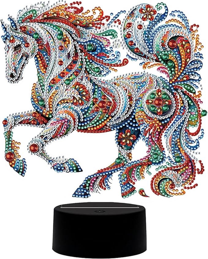 Gorgeous Horse Diamond Art Painting Night Light,Diamond Art Painting Kits Desktop Touch Lamp Ornaments for Tabletop Decor Diamond Art Accessories for Adult Beginner Bedrooms Living Room