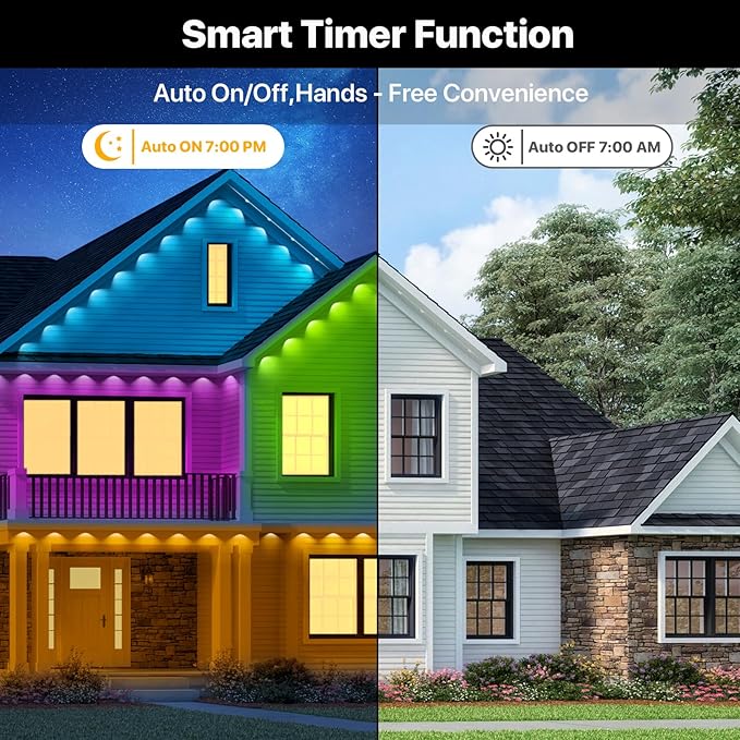 Permanent Outdoor Lights,100FT RGB+IC LED Lights with Smart APP & Remote Control, 72 Scene Modes, Waterproof IP65 for Holiday,Christmas,Yard Decorations(Extension Cord Not Included)