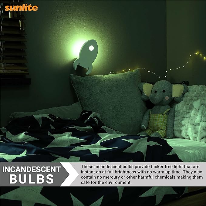 Sunlite 01056 7C7 Incandescent Bulb, 7 Watt, Candelabra E12 Base, C7 Small Night Light, Colored Bulb, Green, 12 Count