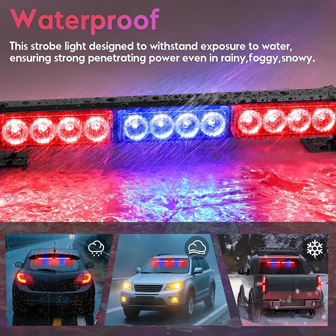 Red and Blue Emergency Police Lights For Vehicle LED Strobe Cop Light Bar For Directional Warning Vehicles Trucks 23 Flash Patterns 2pcs 12.8 inch Wireless Remote Control