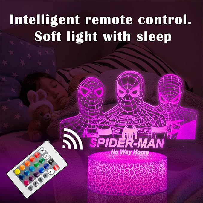 Kids Toys 3D Night Light,Superhero Christmas Gift Birthday 3D Illusion Lamp for Kid Girl Boy Room Decor, 16 Colors Remote Control