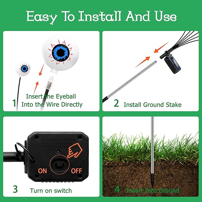 Halloween Decorations Outdoor, 6 Pack 36 LED Solar Scary Eyeball Swaying Lights, Green Solar Firefly Light Waterproof Outdoor Garden Lights for Halloween Yard Garden Lawn Party Flower Bed