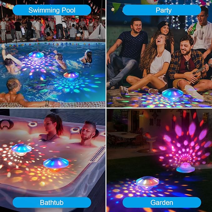 Floating Pool Lights with Remote: (4 Pack) Pool Light with 6 Dynamic Lighting Effects Rechargeable RGB Color Changing Pool Float Lights for Pond Bathtub Hot Tub Garden Party