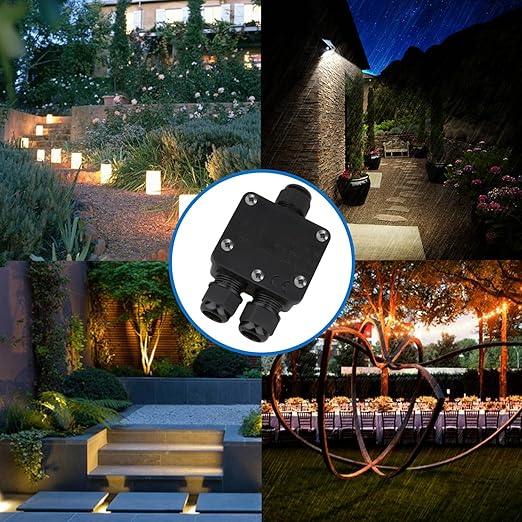 Helunsi Waterproof Junction Box 3 Way, IP68 External Waterproof Electrical Junction Box, Black Underground Junction Box Outdoor Cable Connector, for Diameter 5mm -15mm Wire Gland (1 Pack - Small)