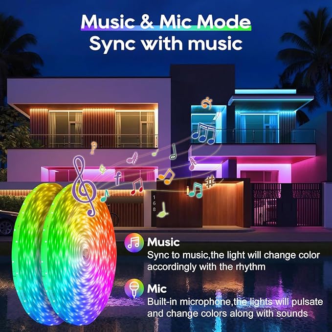 500FT Outdoor Led Strip Lights Waterproof - Music Sync RGB, IP68 Outside Led Strips with Bluetooth App & Remote Control, RGB Exterior Led Lights for Deck,Courtyards,Balcony,Roof,Garden,Pool