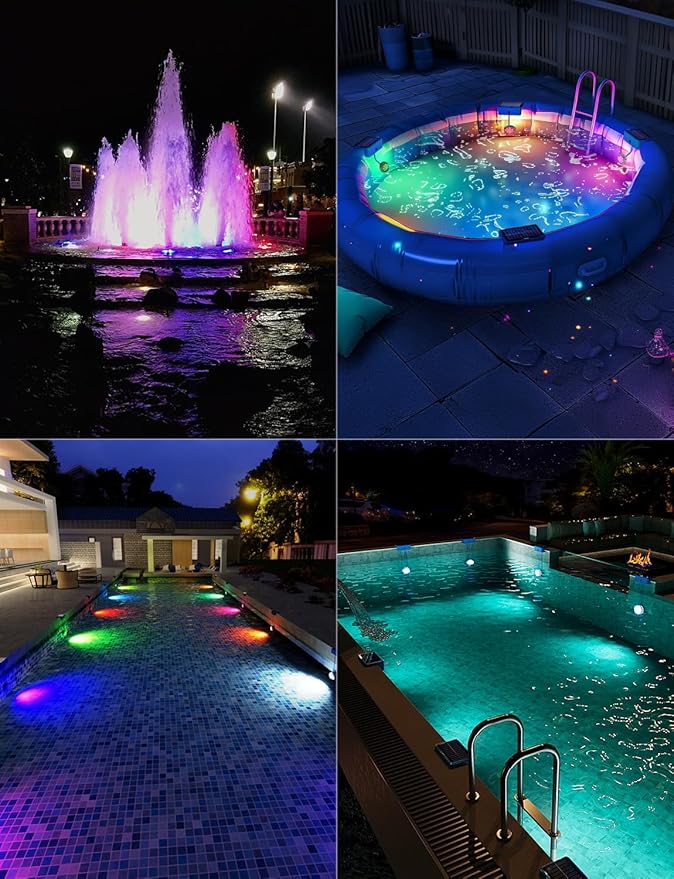Solar Pool Lights, Solar Powered Submersible LED Lights with Remote IP68 Waterproof, Swimming Pool Light, 16 Colors Pool Light for Frame Above Ground Inground Pool, Pond (Blue, 2 Pack)