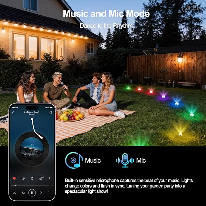 Outdoor Ground Lights, 50FT Smart RGB Pathway Lights with APP/Remote Control, Music Sync, Timer Function, IP67 Waterproof Wired Color-Changing Pathway Light for Garden, Courtyard, Lawn and Parties