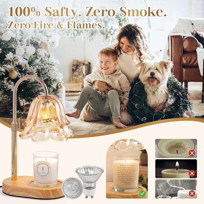 Flower Candle Warmer Lamp with Timer - Dimmable Electric Candle Lamp, Birthday Gifts for Women Mom, House Warming Gifts New Home Decor, Adjustable Wax Wamer Light for Jar Candles, Valentines Day Gift