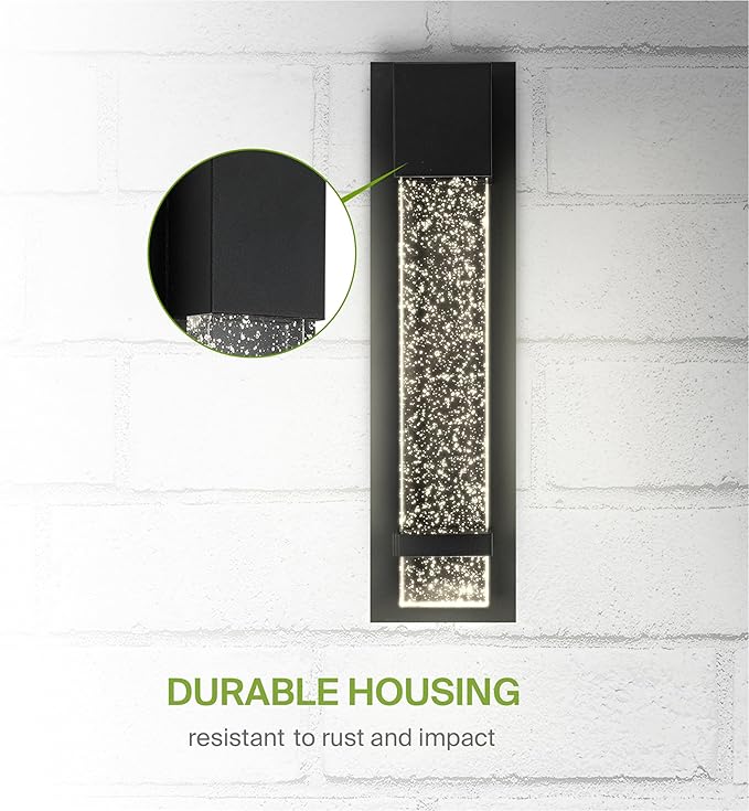 ASD LED 18 Inch Bubble Glass Wall Light Fixture | 12W 500LM 3000-5000K 120V | 3CCT, Waterproof, Dimmable, ETL Listed | Exterior Flush Mount Sconce, Outdoor-Indoor Lighting | Black, 4 Pack